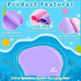 Kids Swim Cap for Girls Boys, 2 Size Silicone Swimming Cap for Long Hair Short Hair, Waterproof Swim Hats Bathing Caps for Age 3-15 Toddlers Children Teens to Keep Hair Dry-Mix Purple