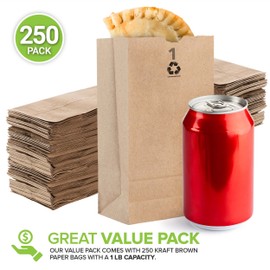 Stock Your Home 1 Lb Kraft Small Brown Paper Bags (250 Count) Mini Size Bag for Packing Breakfast Food, Snack, or Lunch Items - Blank Bulk Pack, Disposable Sack for Arts & Crafts Projects