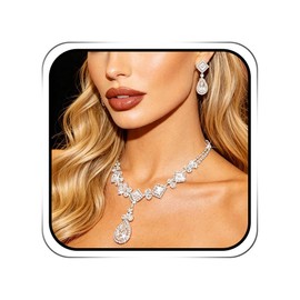 EARENT Rhienestone Wedding Jewelry Sets Silver Diamond Bridal Necklace and Earring Set for Women and Brides