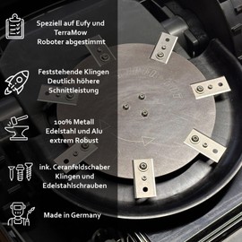 Blade Disc Compatible with Eufy E15 E18 and TerraMow S800 S1200 Stainless Steel / Aluminium - 7 Fixed Ceramic Hob Scraper Blades - Robotic Lawnmower - 200 mm Cutting Width Tuning Blade Plate