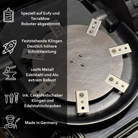 Blade Disc Compatible with Eufy E15 E18 and TerraMow S800 S1200 Stainless Steel / Aluminium - 7 Fixed Ceramic Hob Scraper Blades - Robotic Lawnmower - 200 mm Cutting Width Tuning Blade Plate