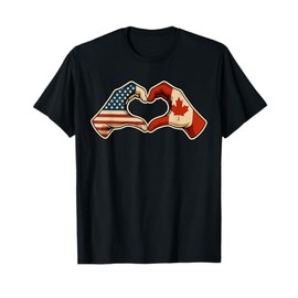 Half Canadian Half American Canada USA Flag Heart T-Shirt