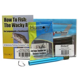 Harmony Fishing Company Wacky Rig Kit - Z-Man ZinkerZ 6pk + Wacky Weedless Hooks 10pk + Wacky Tool w/ 10 Wacky Rings + How to Fish The Wacky Worm Guide (Green Pumpkin)