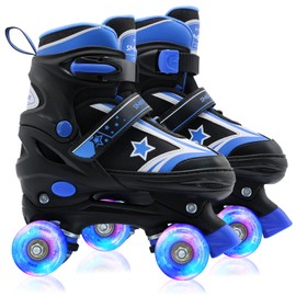 SMOOJOY Roller Skates for Kids Boys and Girls with Light-Up Wheels | Adjustable Size Blue Rollerskates Shoes for Youth and Women Ages 8-12