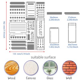 BENECREAT Stainless Steel Journal Planner Stencil with English Alphabet, Numbers, Circular Patterns, Reusable Stainless Steel Stencil Tool for Painting, Albums, Scrapbooking, 7.5x5.5inch