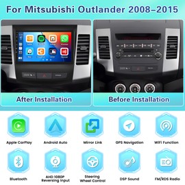 Fuluku【2+64GB】 for Mitsubishi Outlander 2008-2015 Android 13 Car Stereo with Wireless Carplay Android Auto, 9 Inch Touch Screen Car Radio GPS WiFi, Bluetooth SWC Mic Backup Camera Mirror Link