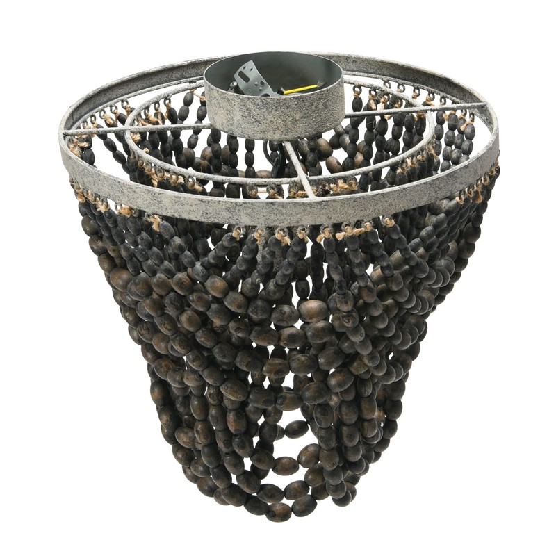 Creative Co-Op 2-Tier Draped Wood Bead Semi-Flush Mount Ceiling Light,