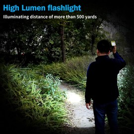 Bochaos LED Spotlight, 10000 Lumens Rechargeable Flashlight, 90° Rotate, 8 Modes with Cob& Tail Light, IPX5 Waterproof,4800mAh Battery, Handheld Flashlight for Camping, Emergency