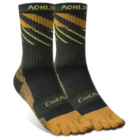 AONIJIE Toe Socks for Men and Women Athletic Hiking Coolmax Socks with toes - Soft Comfortable and Moisture Wicking - Green, Large (2 pairs)
