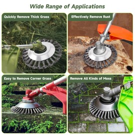 Weed Brush Trimmer, 6 Inch Twisted Wire Wheel for Lawn Edging, Weed Remover Device Trimmer Head, Brush Cutter with Weed Brush, Weed Brush Includes 7 Accessories