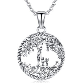 Friggem Tree of Life Necklace for Women 925 Sterling Silver Family Mother Child Tree of Life Pendant Necklace Birthday Mother's Day Jewellery Gifts for Mum Daughter Grandma Sister, Sterling Silver, No