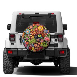 Delerain Spare Tire Cover with Backup Camera Hole Hippie Symbolic Wheel Covers Waterproof Dust-Proof UV Sun Universal Fit for Jeep Trailer RV SUV Truck (17 Inch for Diameter 31"-33")
