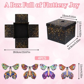 Surprise Box Flying Butterflies 15 x 14.8 x 12.5 Explosion Box Gift Packaging Birthday Mystery Gift Box Explosion Gift Box Wedding Surprise Box for Valentine's Day Christmas (Black)