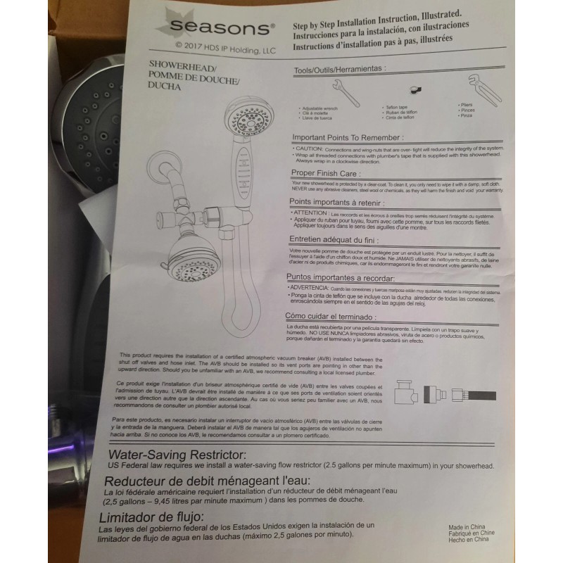 Seasons 534892 Fixed & Handheld Showerhead Design Combo w solid