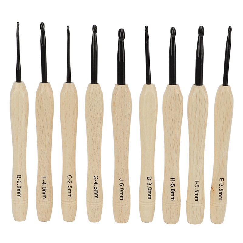 9PCS Crochet Hooks DIY Handcraft Ergonomic Crochet Needle with Wooden