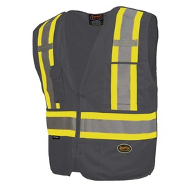 Pioneer Safety Vest for Men, Hi Vis, Reflective Stripes, Zipper, Snap Break Away, 4 Pockets, Construction, Traffic, Security, Black, Orange, Yellow/Green, V1021170U-4XL