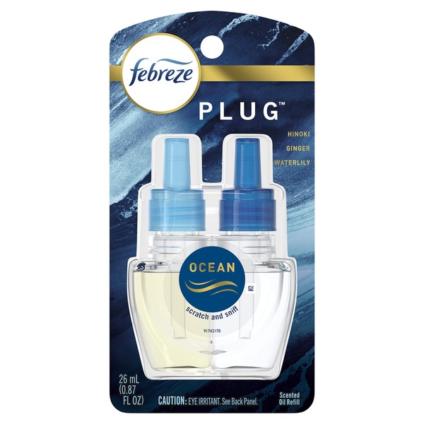 Febreze Origins Fade Defy PLUG Air Freshener & Odor Eliminator, Ocean, (1) .87 fl. oz. Oil Refill