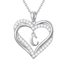 TOUPOP Initial Necklace for Women Double Heart Letter Necklace Sterling Silver Alphabet C Initial Letter Pendant Name Jewelry Gifts for Women, Mom, Girlfriend, Daughter, Birthday, Mother's Day