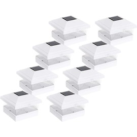 AFFORDABLE Outdoor Garden 8 Pack White Solar Power LED Pathway Deck Dock Patio Fence Post Light for 5x5 PVC Vinyl Posts…