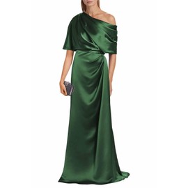 RSOETOO Off The Shoulder Mother of The Bride Dresses for Wedding Satin Column Long Evening Formal Dresses for Women Emerald Green US16