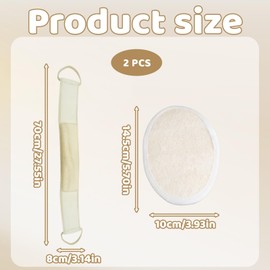 Loofah Exfoliating Back Scrubber Set, 2-Piece Natural Luffa Pad and Double Side Scrubbing Strap, African Net Sponge for Shower and Travel, White, 14.5 cm x 10 cm and 70 cm x 8 cm