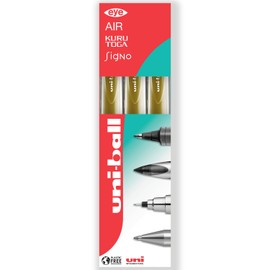 uni-ball Signo Pen - UM-153 Broad Metallic Gel Ink Rollerball - Metal 1.0mm Tip Nib - Rubber Grip - In Gift Box (Pack of 3, Gold)