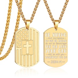 Zocomi Dog Tags Cross Necklace for Men Boys, Gold Religious Christian Pendant Chain Baptism First Communion Confirmation Baptism Christmas Jewelry Gifts Teenage Male Son Kids Boys Age (Joshua 1:9)