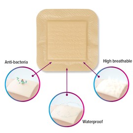 TRONEX SD4141 Silicone Foam Dressing 4" x 4", Adhesive Border, Waterproof, Sterile, Ultra Absorbency, Breathable, Advanced Wound Care, Gentle Removal, Latex Free, Beige, Pack of 100