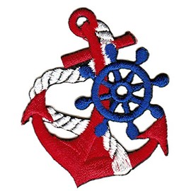 Anchor Red Rope Steering Wheel Sew-On Patch for Clothes Embroidered Iron-On Patch Applique Rockabilly Nautical Patch Size 4.4 x 5.2 cm