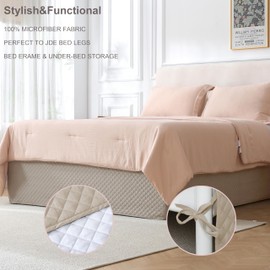 King Size Gray Bed Skirt with 14-Inch Drop, Easy Fit Wrap-Around Cover for Bed, Wrinkle-Free and Fade-Resistant Box Spring Cover. (Linen Grid, Full)