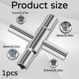 AONAYO Square key, 4-way tap key, inner dimensions 6.5 mm/7 mm/8 mm/9 mm, way square key, bathroom key for taps, valves, control cabinets, box cabinet, electric box, gas