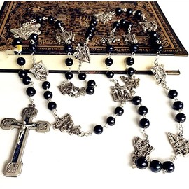 elegantmedical Stations of The Cross Prayer Rosary Real Black Pearl Beads Necklace Catholic Gifts Box