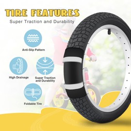 Balinge 16x2.125 Bike Tires 2 Pack 16 Inch Bike Tire Kids Black 16x2.1 25 Bicycle Tire and Tube Folding Replacement Tire Suitable for Bicycle Tires 16x2.1 16x2.125, 2 Tires+2 Tubes