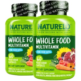 Teen Multivitamin NATURELO - Whole Food Multivitamin for Teenage Boys - Minerals Supplement for Active Kids - with Plant Extracts - Non-GMO - Vegan & Vegetarian - 60 Capsules (Pack of 2)