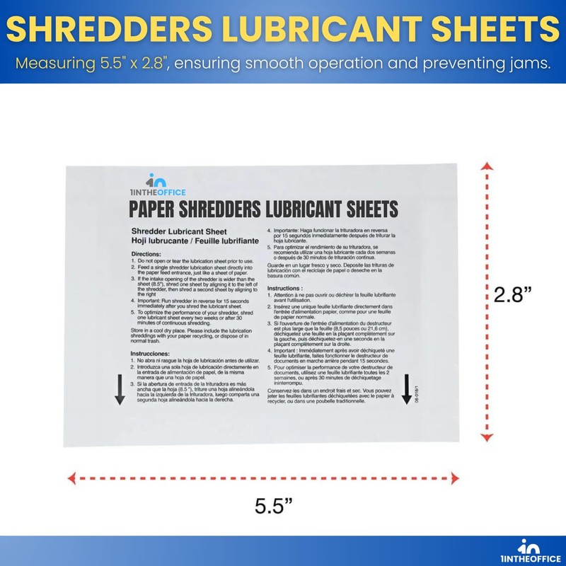 1InTheOffice Paper Shredders Lubricant Sheets 8.5" x 6" Shredder Sharpening