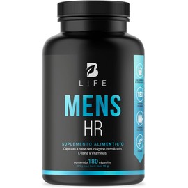 B Life Company Vitaminas para el Cabello del Hombre 180 Cápsulas 500 mg por cápsula. Colágeno Hidrolizado, L Lysina, Zinc, B5, B6, Biotina y D3. Ingredientes naturales. Mens HR