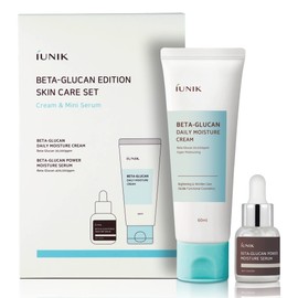 IUNIK iUNIK Beta-Glucan Edition Skincare Set (Cream 2.02 fl.oz. & Mini Serum 0.51 fl.oz.) - Featuring the Powerful Beta-Glucan to Moisturize, Revitalize, and Reinforce the Skin with EWG-Green Ingredients