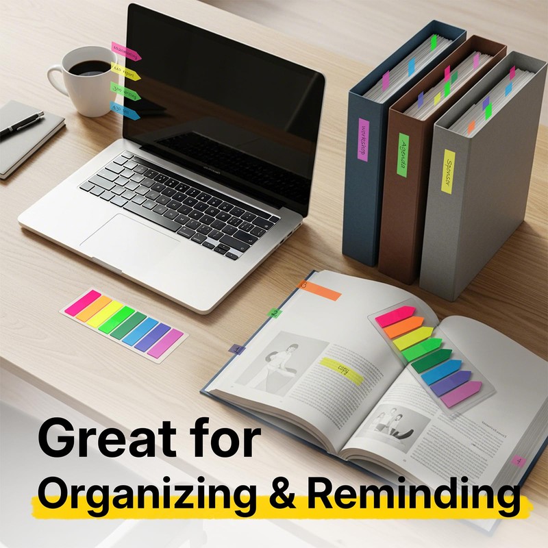 OWLKELA 800pcs Sticky Tabs, 8 Colour Index Tabs, Translucent Tape