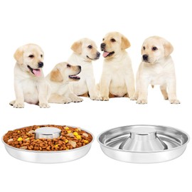 Stainless Steel Puppy Bowls 2 Pack, Pet Slow Feeder Bowls, Water Bowl, Feeding Weaning for Small Medium Large Dogs, Cat, Pets (2 Pack, Medium：1.3” x 10”)