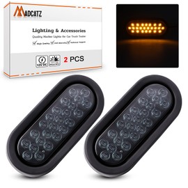 MADCATZ 6 Inch Oval Smoked Lens Amber LED Sealed Clearance Turn Signal Tail Lights 24 LED Bright F3 Piranha Trailer Bus Lorry Truck 12V DC 3 Prong Plugs OA12 (Pack of 2)