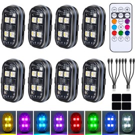 Upgraded 4LEDs 8PCS Wireless LED Strobe Lights with Remote Control, 8 Colors Type-C Rechargeable Led Lights Anti Collision Warning Light for Car Motorcycle Bike Drone Aircraft
