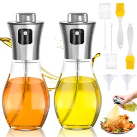SYNMORE 8 Piezas Dispensador de Aceite de Cocina, 2 Pulverizador de Aceite de Acero Inoxidable de 200 ml, Oil Dispenser a Prueba de Fugas, 2 Cepillos de Limpieza, 2 Cepillos de Aceite y 2 Embudos