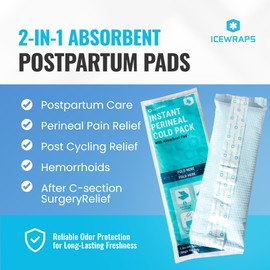ICEWRAPS Instant Postpartum Pads For Women After Birth - Perineal Ice Packs For Postpartum Care - 12 Individually Wrapped Postpartum Ice Packs For Your Postpartum Essentials Kit