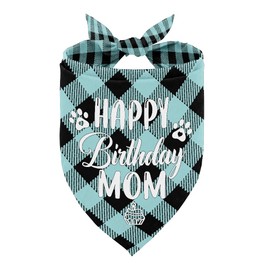 Dog Bandana for Happy Birthday Mom - Classical Plaid Printing Pet Scarf Accessories - Gift for Mom's Birthday Party (L17)