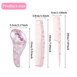 Shoyisenka 3 Pcs Cute Pink Unicorn Comb & Brush Set for Girls, Toddlers & Kids, Gentle Hairstyling Accessories for Straight, Curly & Thick Hair, All Purpose Hair Care Gift Set