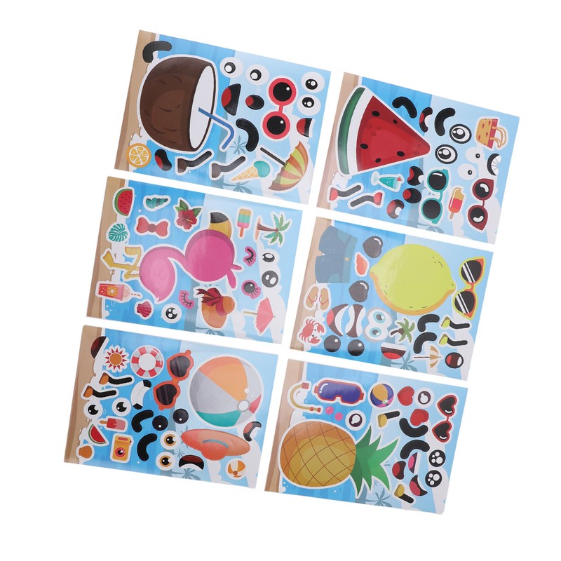 36PCS Facial Stickers for Kids Cartoon Hawaiian Beach Theme Sticker