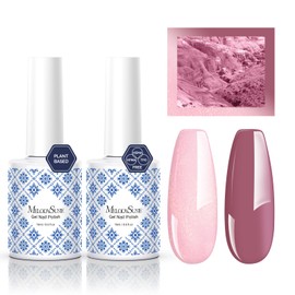 MelodySusie Fleurwee Plant Based Gel Nail Polish, 2 Pcs Hema Free Gel Polish Pink Purple and Glitter Pink Nail Polish 21 Non Toxic Long Lasting Nail Art Salon DIY Manicure at Home Gift for Women