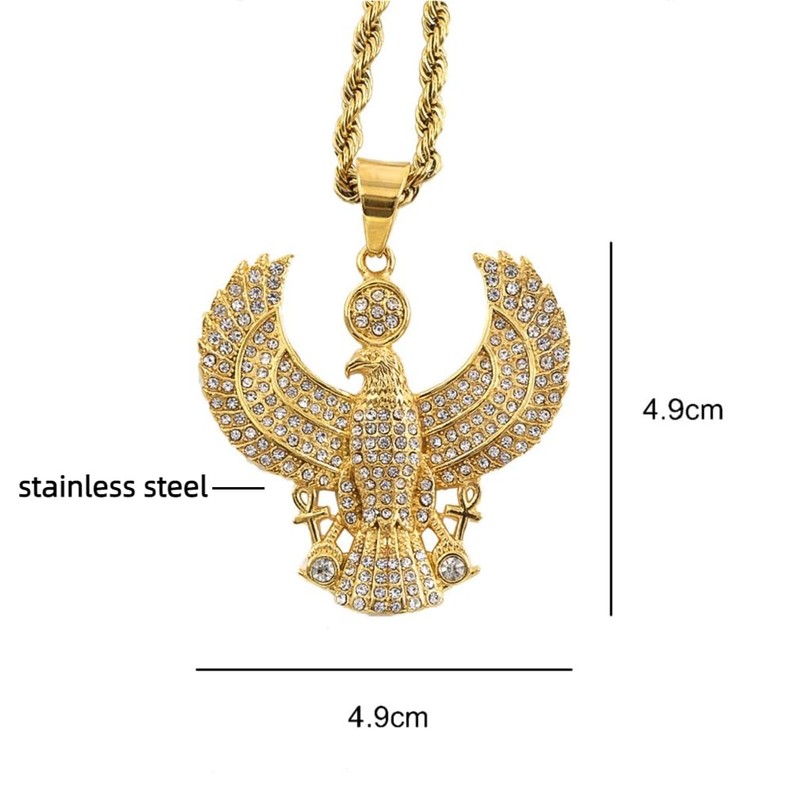 PikaLF Egyptian Eagle Necklace for Men, Hip Hop Horus Eagle