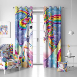 MUZHILI Rainbow Unicorn Blackout Curtains for Girls Bedroom Colorful Sky Fantasy 3D Cute Printed Pattern Thermal Insulated Room Darkening Window Drapes, Set of 2 Panels (W75cm (29.5") x D166cm (65"))
