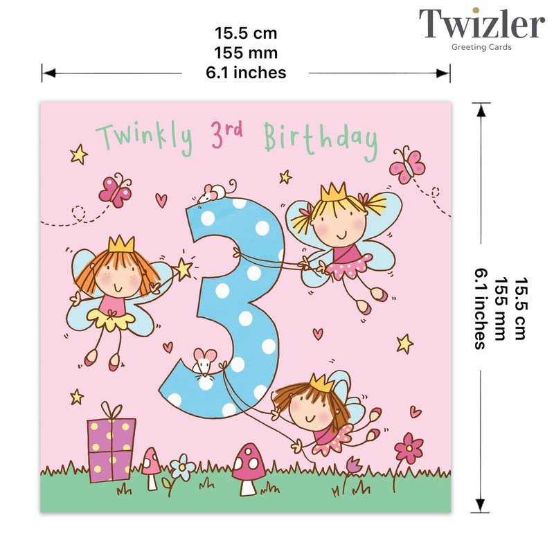 TWIZLER Happy 3rd Birthday Card, Multicolor, 6.1 x 6.1 in